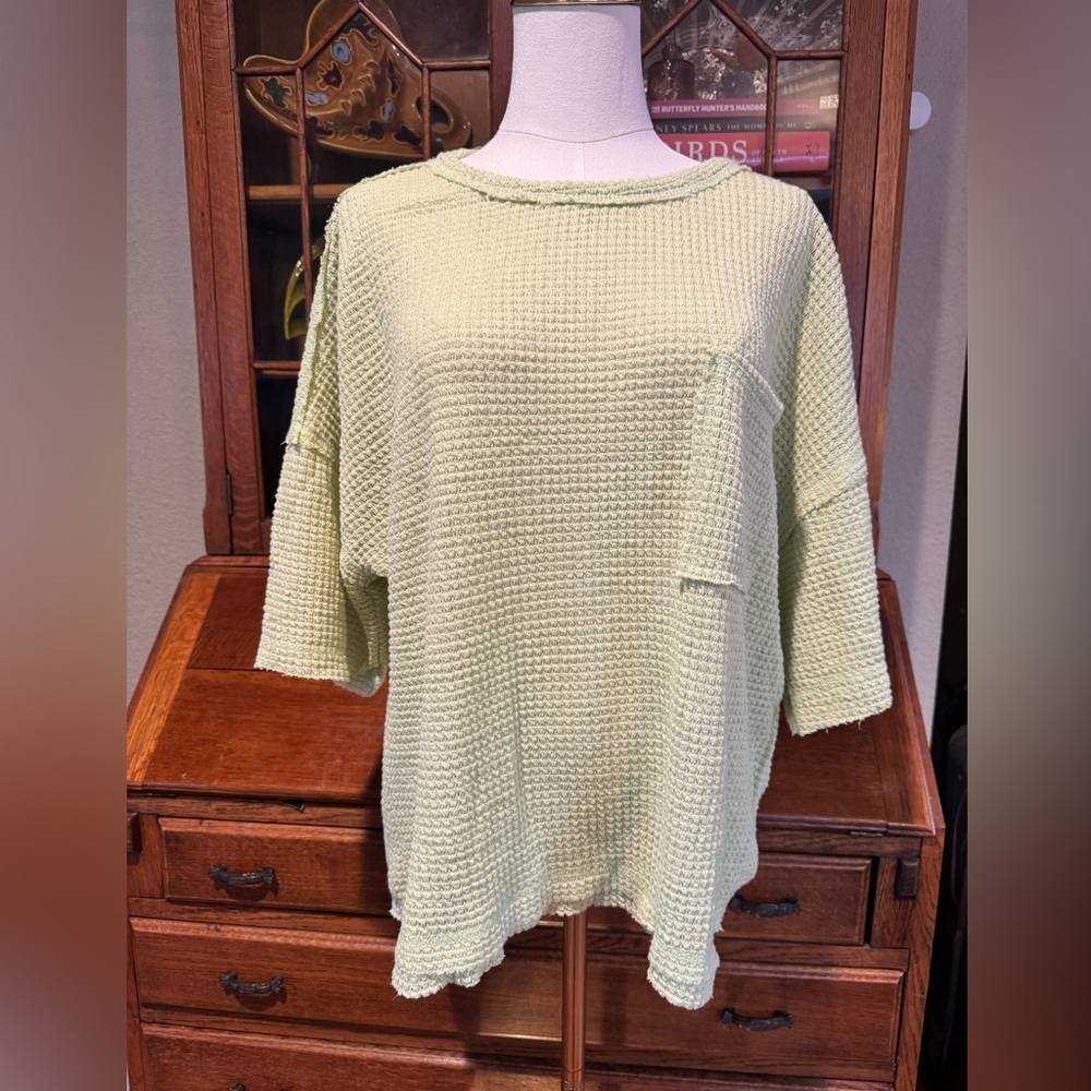 Women's Light Green Waffle Knit Top